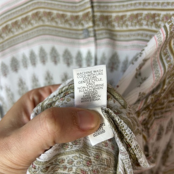 J Jill Petite Long Sleeve Paisley Print Tunic Shirt Dress White Olive Green L - Picture 12 of 13